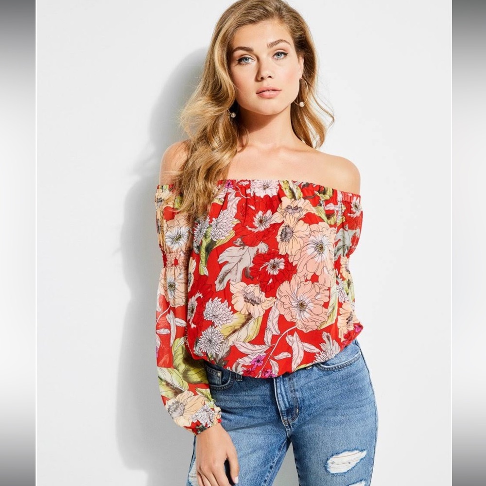 Guess Los Angeles Floral Off The Shoulder Blouse - Picture 5 of 13